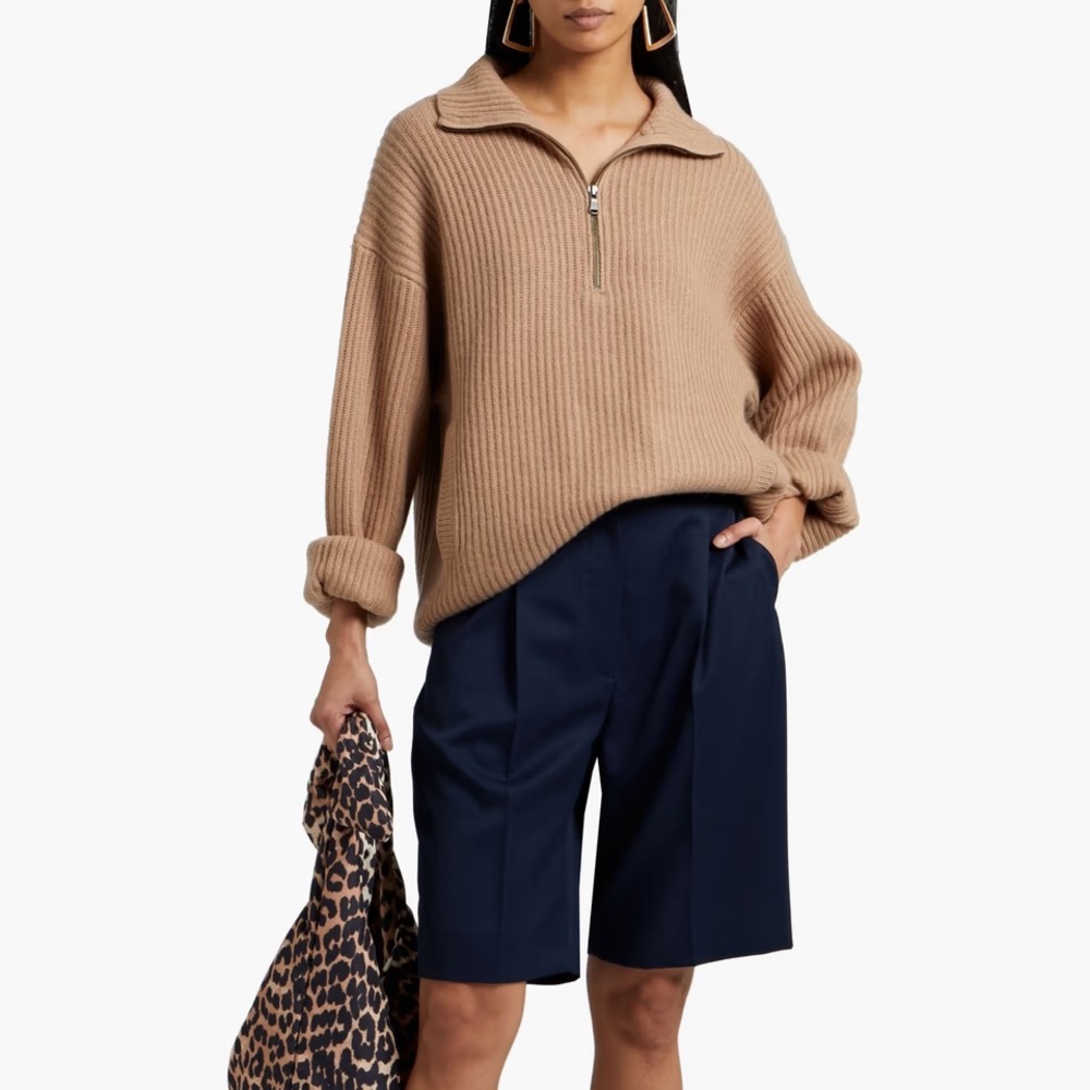 Equipment Cashmere Wool Cozy Ribbed Tan 1/4 Oversized Sweater